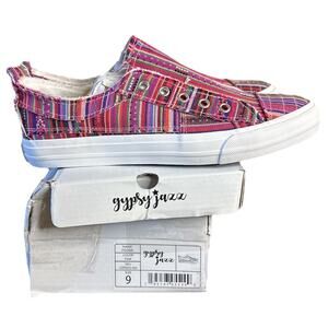 Gypsy Jazz Shoes Womens 9 Pink Striped Multicolor Pull-on Pedra Sneakers NEW